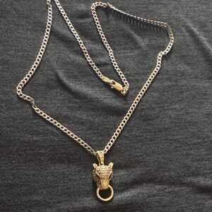 Men's Gold-Tone Leopard Head Pendant Necklace